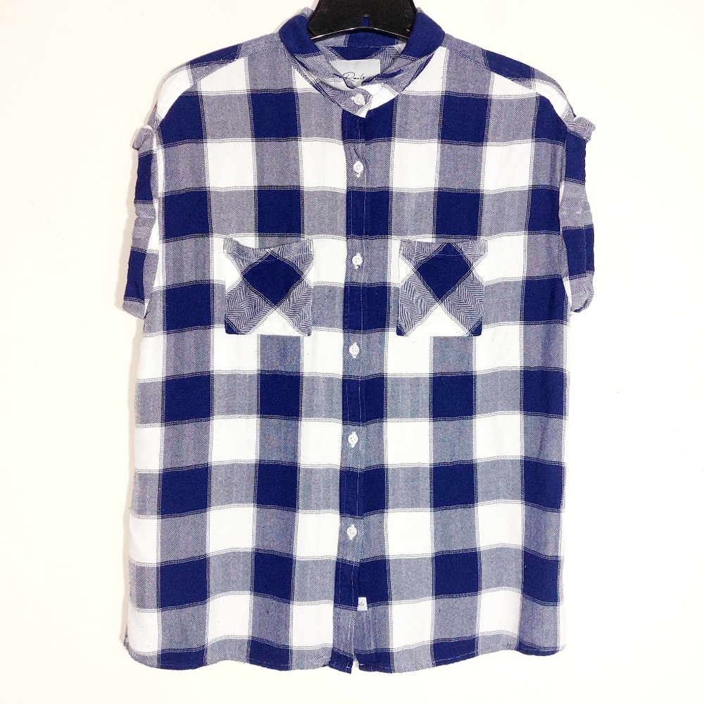 Rails Women's Britt Rolled Sleeve Button Down Plaid Shirt Blue/White Size Medium - Picture 8 of 15